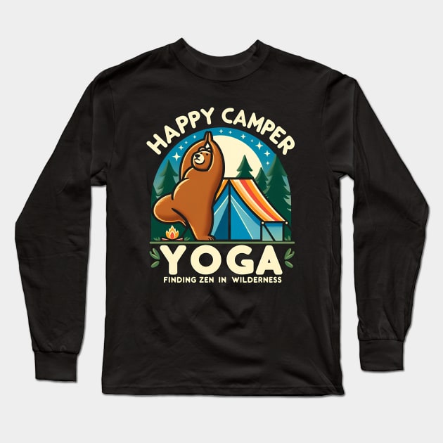 Happpy Camper Yoga | Yoga Finding zen in wilderness | funny bear doing yoga in camping Long Sleeve T-Shirt by T-shirt US